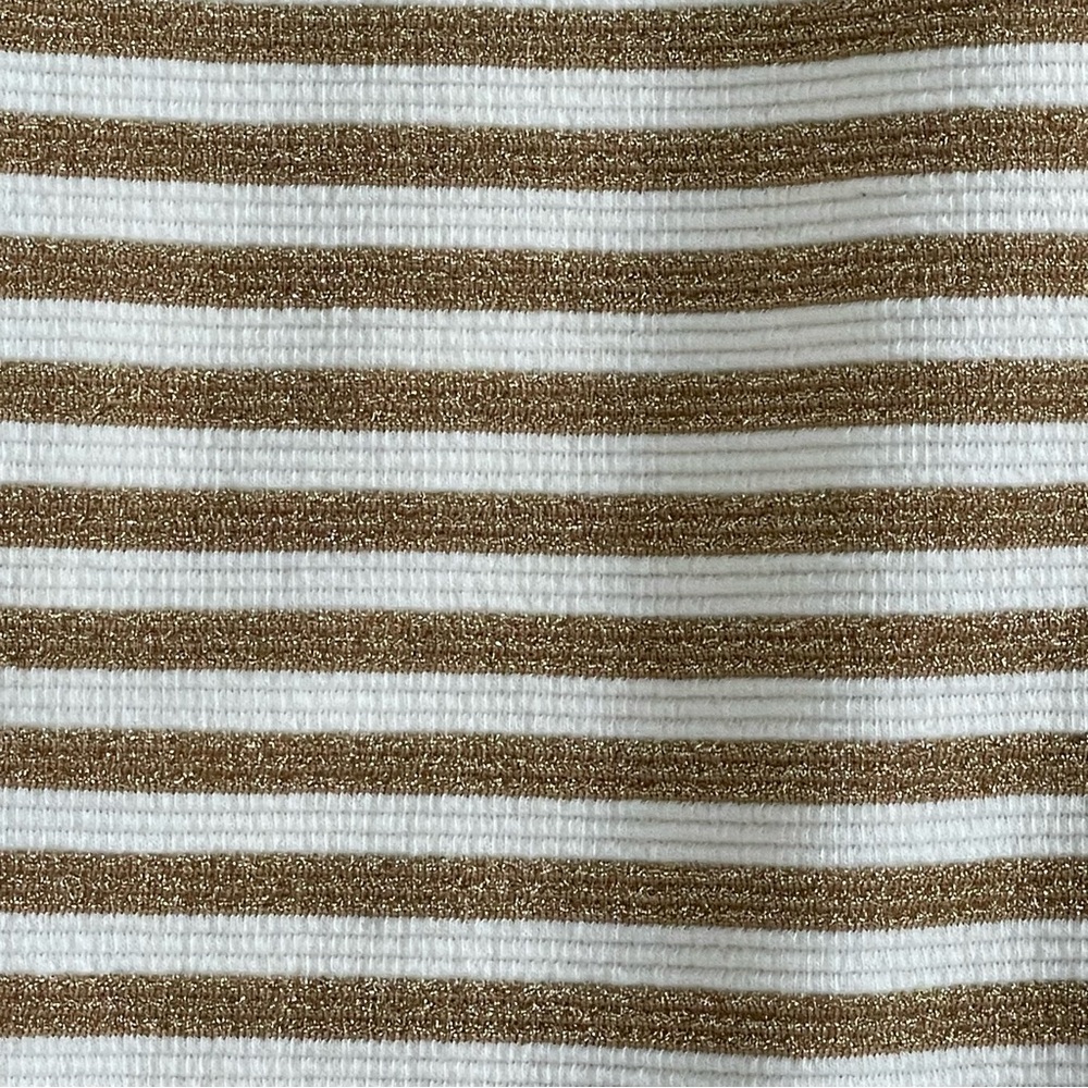 Lilly Pulitzer Cream & Gold Striped wide strap split neck tailored Mini Dress S - Picture 11 of 13